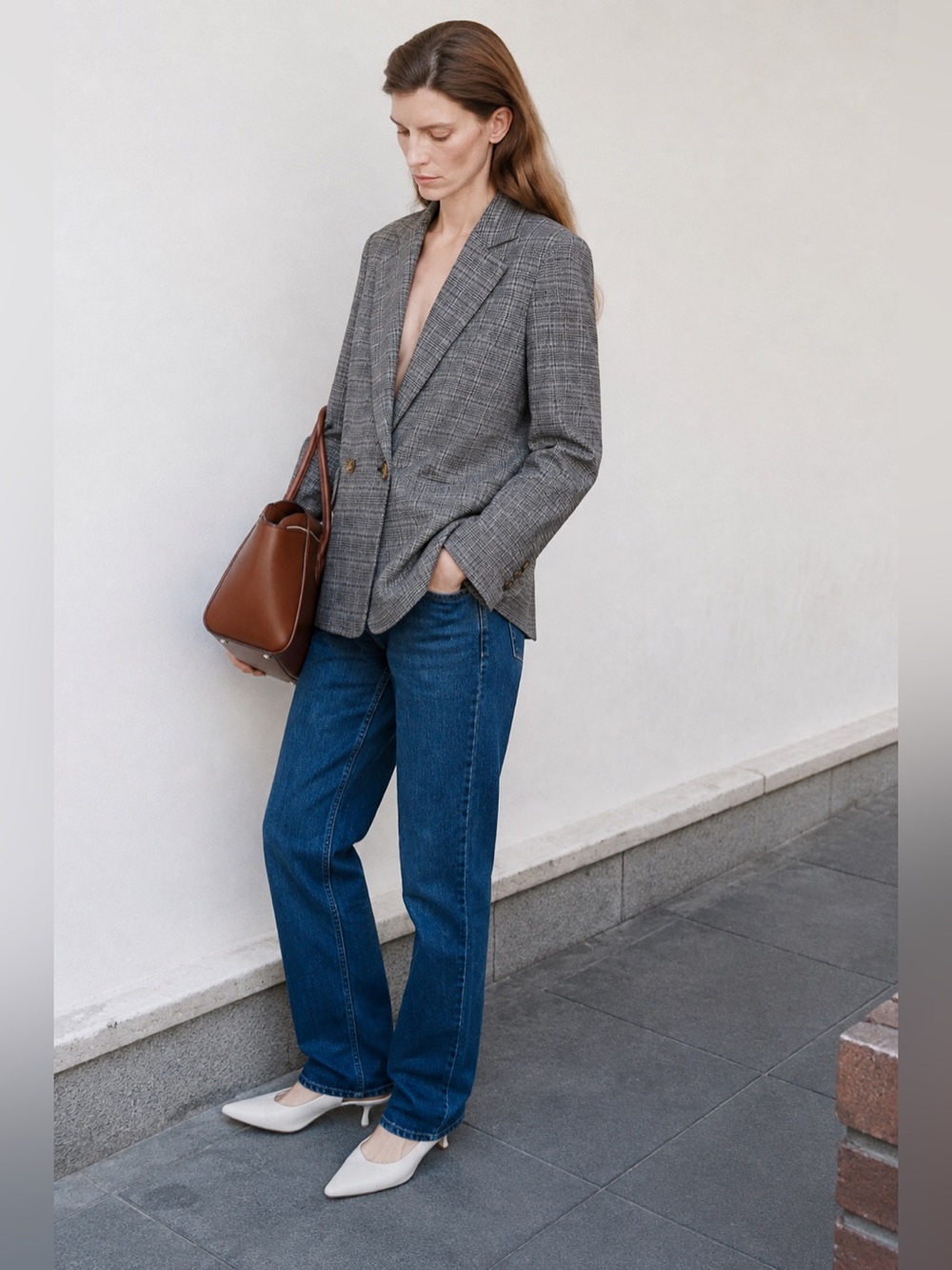 NWT Mango Checked Structured Charcoal Blazer